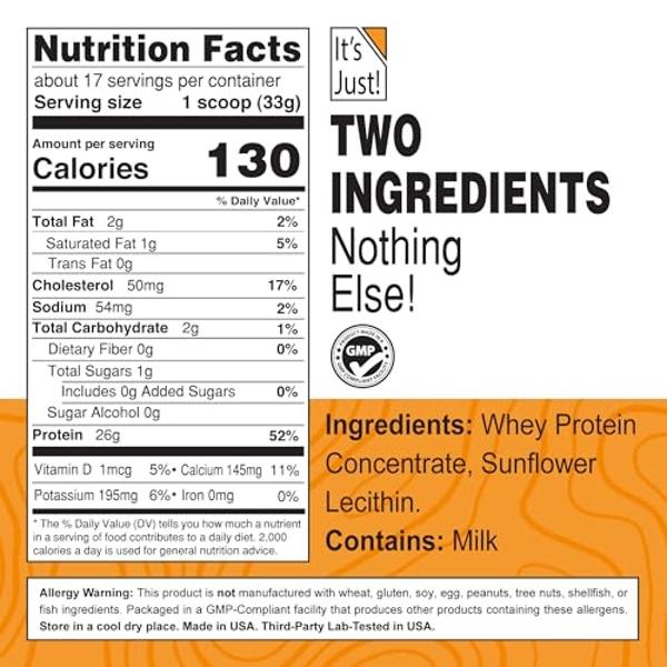 It's Just! - 100% Whey Protein Concentrate, Made in USA, rBGH/RBST Hormone Free, Premium WPC-80, No Added Flavors or Artificial Sweeteners (3 Pound, Unflavored)