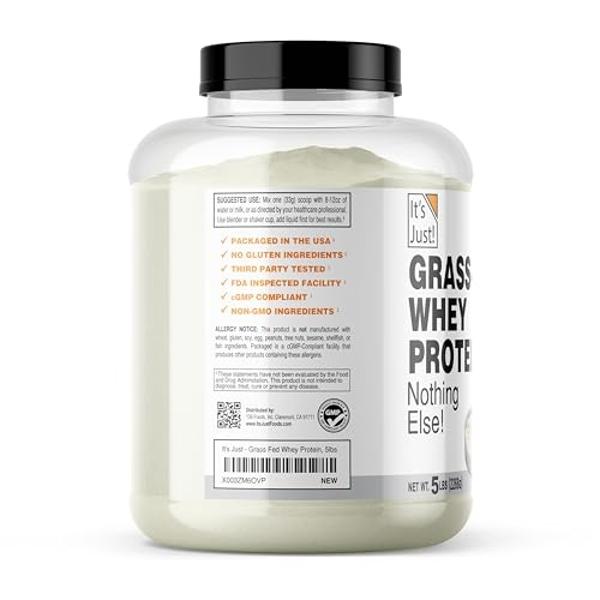 It's Just! - Whey Protein Concentrate, Ultra Premium Grass-Fed, Unflavored, Made in USA, No Added Flavors or Artificial Sweeteners (Grass-Fed Unflavored, 5 Pound)