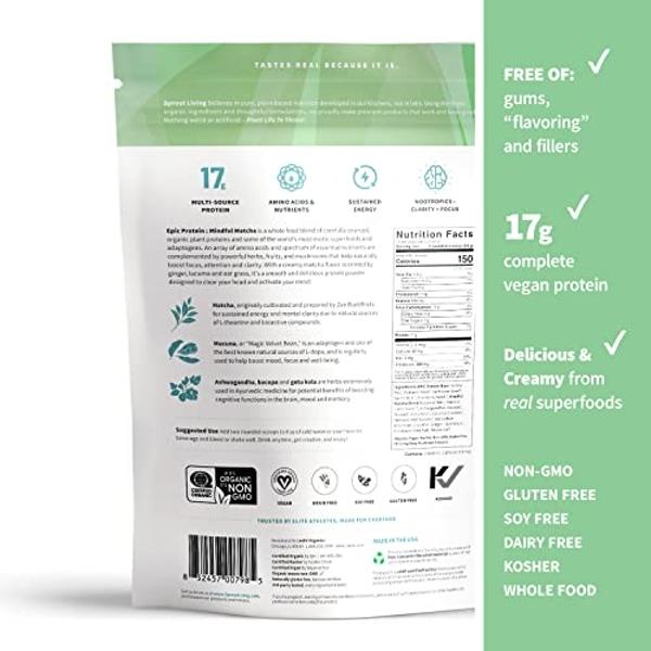 Sprout Living Epic Protein, Plant Based Protein & Superfoods Powder, Mindful Matcha | 17 Grams Organic Protein Powder, Vegan, Non-GMO, Gluten Free, Adaptogens + Nootropics (1 Pound
