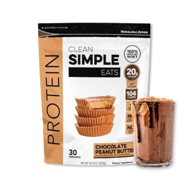 Clean Simple Eats Chocolate Peanut Butter Whey Protein Powder, Natural Sweetened and Cold-Processed Whey Protein Powder, 20 Grams of Protein (30 Servings)