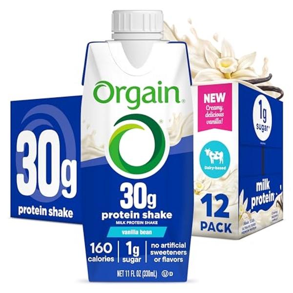 Orgain 30g High Protein Shake, Dairy Isolate Milk Protein, Vanilla Bean, 5g BCAAs, 1g Sugar Per Serving, Meal Replacement, Ready to Drink, Keto Friendly, Gluten-Free 11 Fl Oz (Pack
