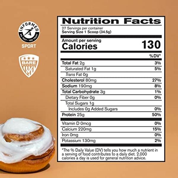 BARE PERFORMANCE NUTRITION, BPN Whey Protein + Casein Protein Powder Blend, Cinnamon Roll 25g Protein per Serving Supports Lean Muscle Recovery, 27 Servings, Third Party Tested