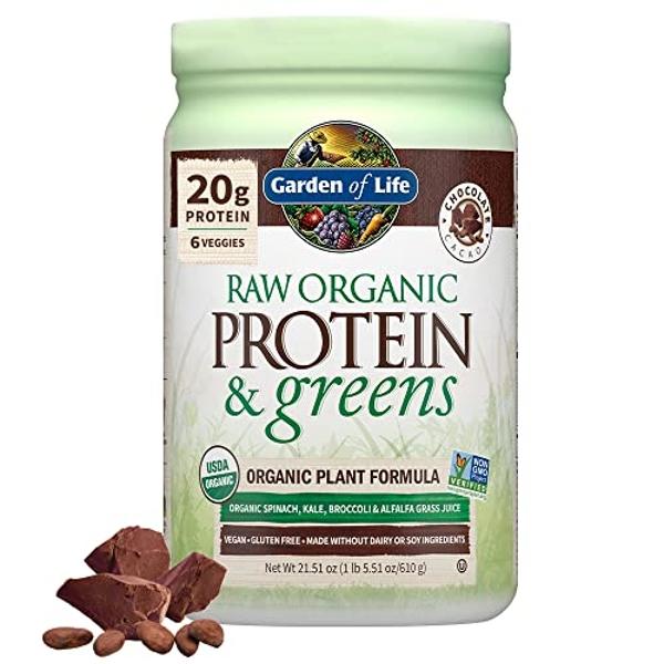 Garden of Life Raw Organic Protein & Greens - Chocolate - Vegan Protein Powder for Women and Men, Plant Protein, Pea Protein, Greens & Probiotics - Dairy Free, Gluten Free Low Carb