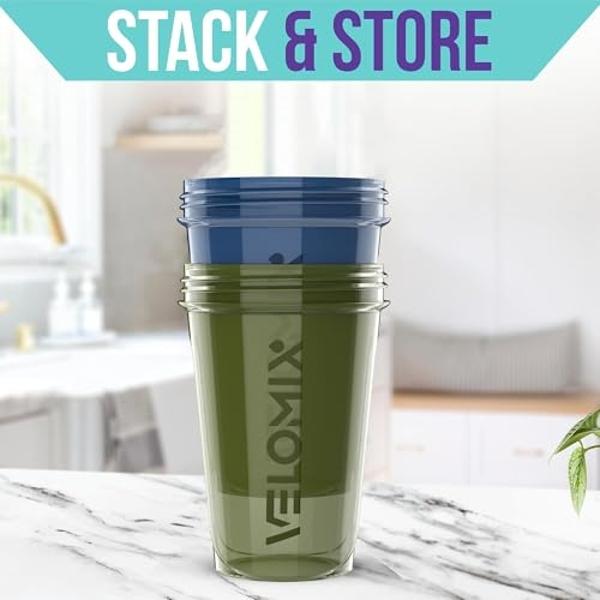 VELOMIX -2 Pack- 20 oz Protein Shaker Bottles for Protein Mixes - 2x Wire Whisk | Leak Proof Shaker Cups for Protein Shakes and Pre Workout | Protein Shaker Bottle Pack | Protein M