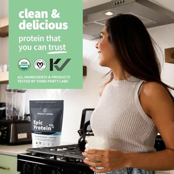 Sprout Living, Epic Protein, Plant Based Protein & Superfoods Powder, Real Sport | 24 Grams Organic Protein Powder, Recovery, Vegan, Non Dairy, Non-GMO, Gluten Free, Low Sugar (1 P
