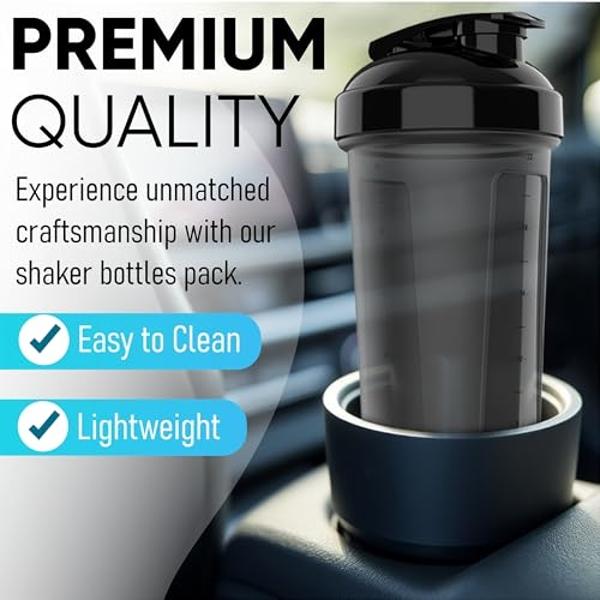 VELOMIX -2 Pack- 20 oz Protein Shaker Bottles for Protein Mixes - 2x Wire Whisk | Leak Proof Shaker Cups for Protein Shakes and Pre Workout | Protein Shaker Bottle Pack | Protein M
