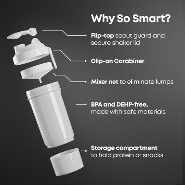 Smartshake O2GO ONE 4-Pack Protein Shaker Bottle 800 ml | 27 oz - Storage Included - Leakproof Screw-on Lid - BPA Free – Unisex - Mist Gray, Army Green, Black, Navy Blue