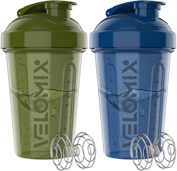 VELOMIX -2 Pack- 20 oz Protein Shaker Bottles for Protein Mixes - 2x Wire Whisk | Leak Proof Shaker Cups for Protein Shakes and Pre Workout | Protein Shaker Bottle Pack | Protein M