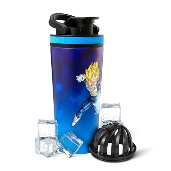Ice Shaker Dragon Ball Z Stainless Steel Shaker Bottle | 26oz , Vegeta | Cold for 30+ Hours | Insulated Cup with Twist-on Agitator | Odor-Free Bottle for Protein Shakes, Water, Smo