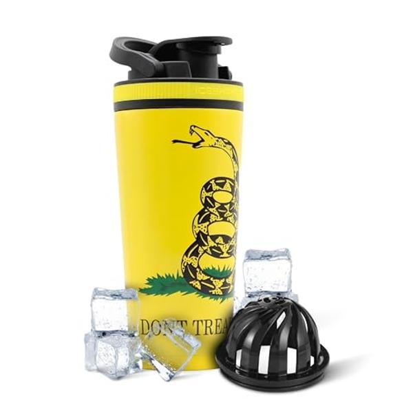 IS ICESHAKER Ice Shaker 26oz Protein Shaker Bottle, Stainless-Steel Water Bottle & Protein Shaker, Reusable & Insulated Shaker Bottle, As Seen on Shark Tank, Don't Tread On Me…