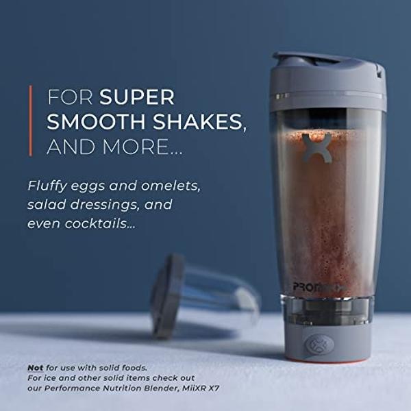 Promixx PRO Shaker Bottle New Edition – Rechargeable, Powerful for Smooth Protein Shakes – includes Supplement Storage, BPA Free, 20oz Cup, Cool Gray