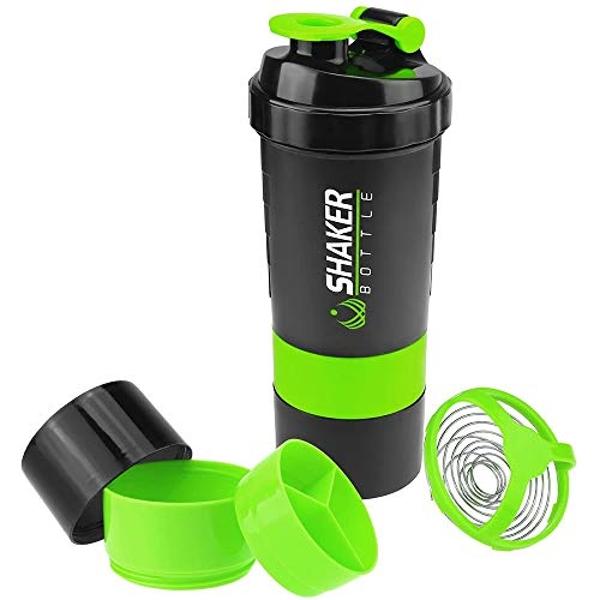 VIGIND Protein Shaker Bottle,16 oz Shake Cup for Protein Powder with Storage,Sports Water Bottle,Non Slip 3 Layer Twist Off 3oz Cups with Pill Tray Leak Proof Shake Bottles for Pro