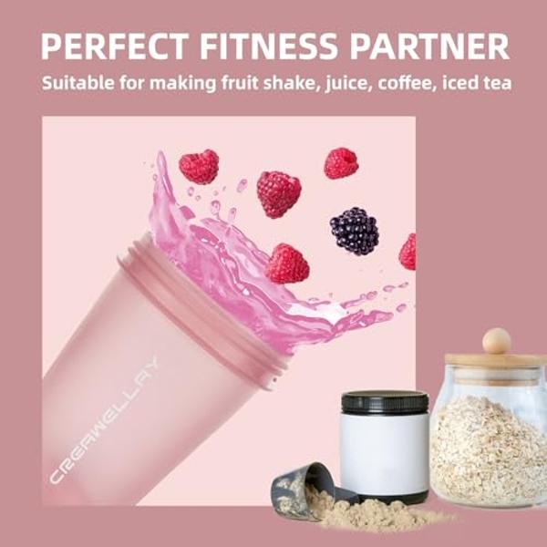 CREAWELLAY 2 Pack Protein Shaker Bottle, 24 oz Protein Shaker Cup with Wire Shaker Ball for Pre Workout, Shake Bottle with Carrying Handle, BPA-Free & Dishwasher Safe (Blue, Pink)