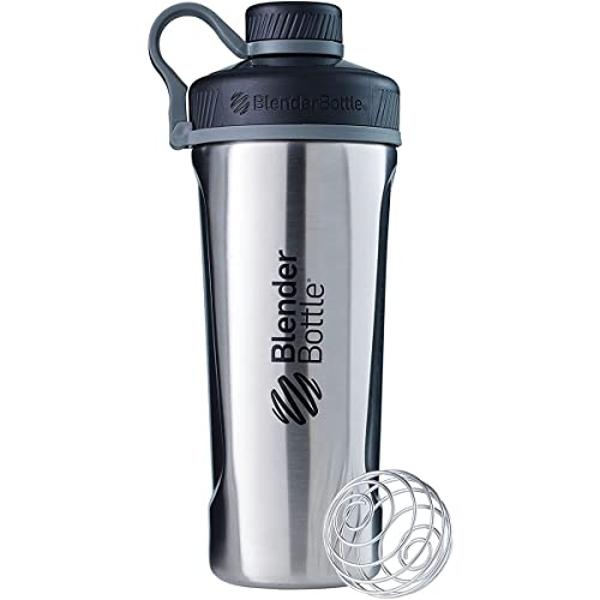 BlenderBottle Radian Shaker Cup Insulated Stainless Steel Water Bottle with Wire Whisk, 26-Ounce, Natural/Black (Pack of 1)