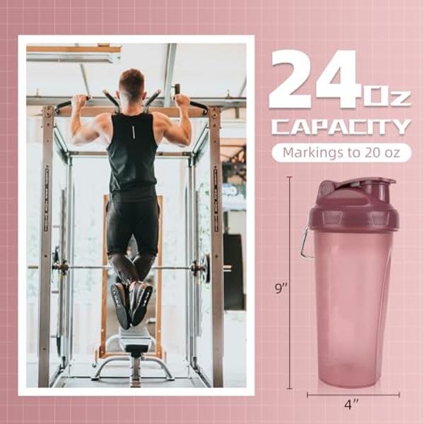 CREAWELLAY 2 Pack Protein Shaker Bottle, 24 oz Protein Shaker Cup with Wire Shaker Ball for Pre Workout, Shake Bottle with Carrying Handle, BPA-Free & Dishwasher Safe (Blue, Pink)