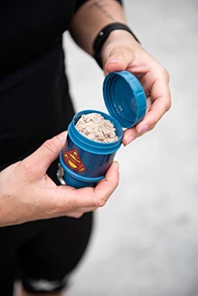 Smartshake Justice League Whey2Go Superman Protein Powder Storage Container 50g – BPA Free Shaker Bottle Funnel for Whey Protein Powder + Protein Shakes 110ml, DC Comics Superman G
