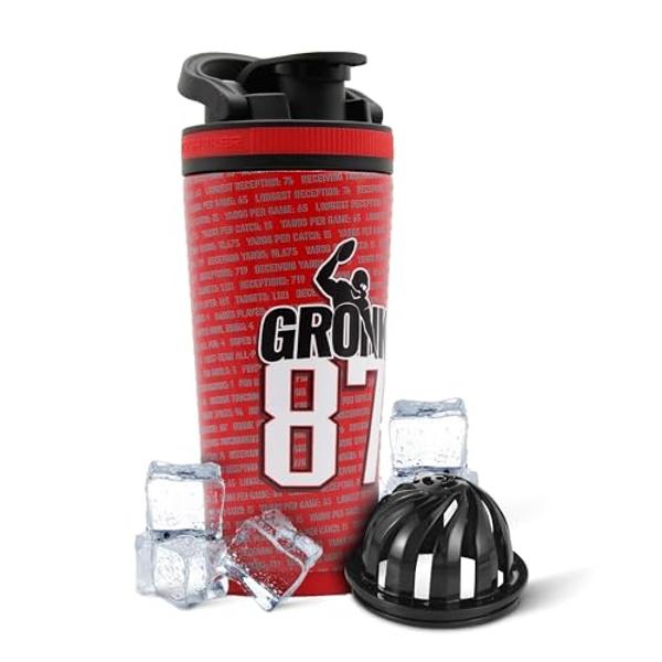 Ice Shaker Insulated Stainless Steel Shaker Bottle | 26oz, Gronk | Cold for 30+ Hours | Insulated Cup with Twist-on Agitator | Odor-Free Bottle for Protein Shakes, Water, Smoothies