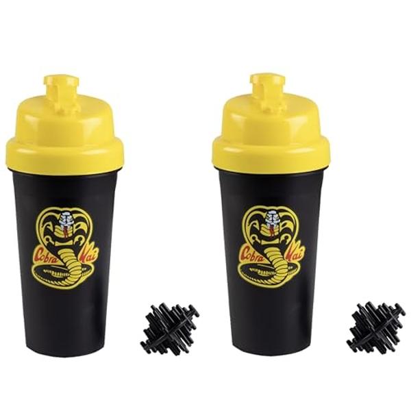 Karate Kid Cobra Kai 25oz Shaker Bottle w/ Blender Mixer Ball (2pk) - Drink Measurements, Fliptop, Leakproof Screw Lid - Blend Protein Powder, Sports Drinks, Shakes, Smoothies - Of