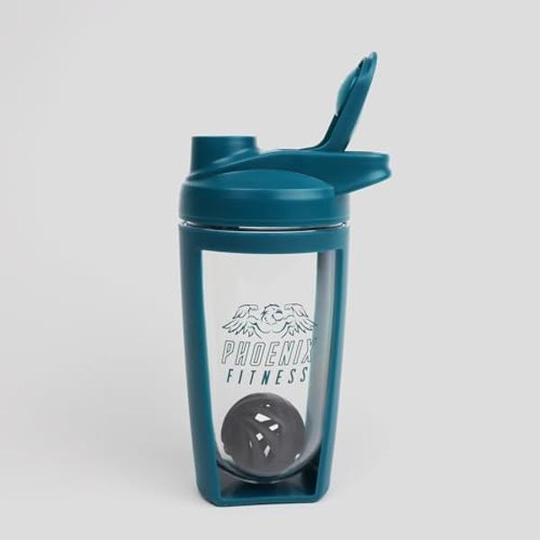 Phoenix Fitness Protein Shaker Bottle - 20.3oz Leakproof BPA Free Gym Bottle with Screw Top Lid and Mixer Ball for Protein Shakes, Juices & Supplements for Men and Women - Teal
