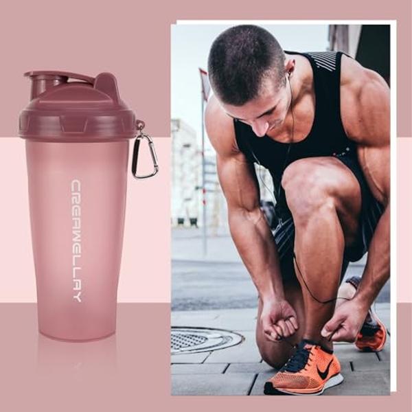 CREAWELLAY 2 Pack Protein Shaker Bottle, 24 oz Protein Shaker Cup with Wire Shaker Ball for Pre Workout, Shake Bottle with Carrying Handle, BPA-Free & Dishwasher Safe (Blue, Pink)