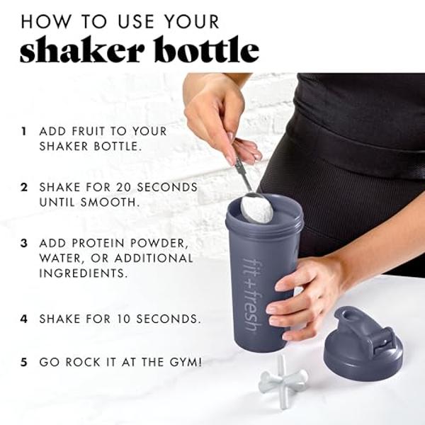 Fit & Fresh Shaker Bottle, Leak Proof Sports Blender Bottle for Protein Mix For Women, Durable Protein Shaker Cup 24 oz.with Unique Agitator for Smooth Mixing, Midnight Blue