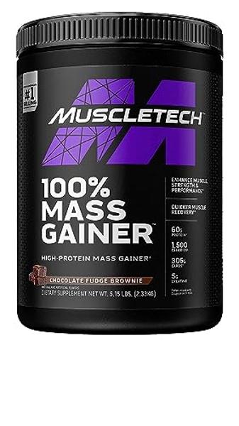 MuscleTech High Protein Mass Gainer for Men & Women - Protein Powder Shakes for Weight Gain, Muscle Building & Recovery with Creatine Monohydrate - Chocolate Fudge Brownie, 5.15 Po