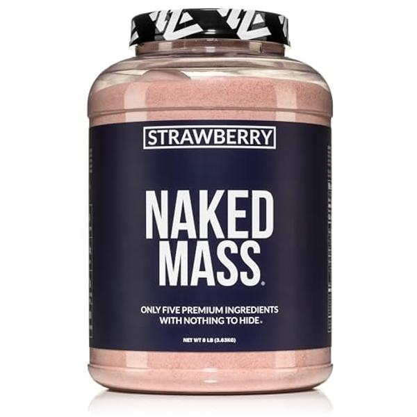 NAKED Strawberry Mass - 1,500 Calories, 50G Protein, Nothing Artificial. Strawberry Weight Gainer Protein Powder - 8lb Bulk, GMO Free, Gluten Free & Soy Free