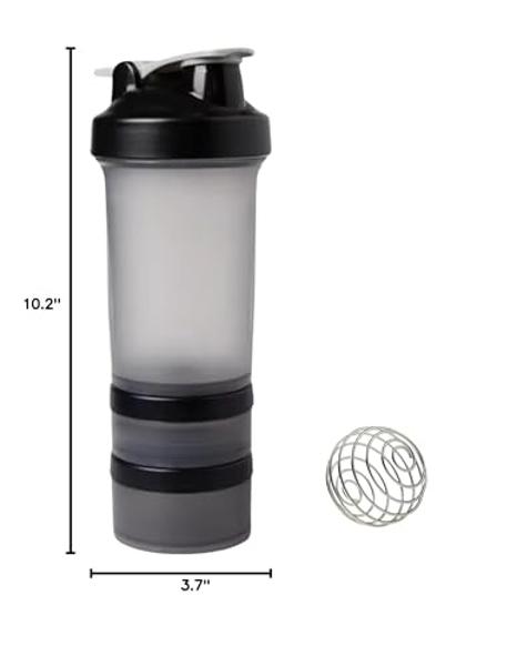 CREAWELLAY 3 Pack Protein Shaker Bottle, 24 oz Protein Shaker Cup with Wire Shaker Ball for Pre Workout, Shake Bottle with Carrying Handle, BPA-Free & Dishwasher Safe (Black, White