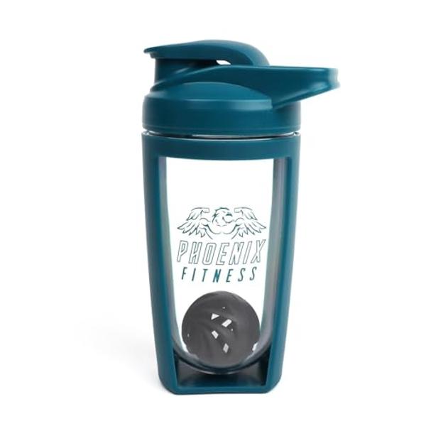 Phoenix Fitness Protein Shaker Bottle - 20.3oz Leakproof BPA Free Gym Bottle with Screw Top Lid and Mixer Ball for Protein Shakes, Juices & Supplements for Men and Women - Teal
