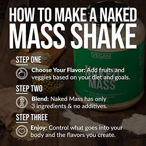 NAKED Vegan Mass - Natural Vegan Weight Gainer Protein Powder - 1,230 Calories, Non-GMO, Soy & Gluten Free, No Artificial Ingredients - 8LB Bulk - 11 Servings