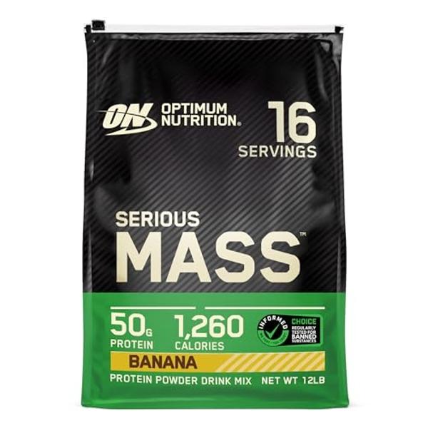 Optimum Nutrition Serious Mass, Weight Gainer Protein Powder, Mass Gainer, Vitamin C and Zinc for Immune Support, Creatine, Banana, 12 Pound (Packaging May Vary)
