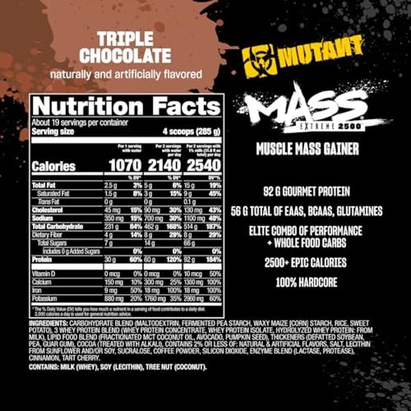 Mutant Mass Extreme Gainer – Whey Protein Powder – Build Muscle Size and Strength – High Density Clean Calories (Triple Chocolate, 12 lbs)