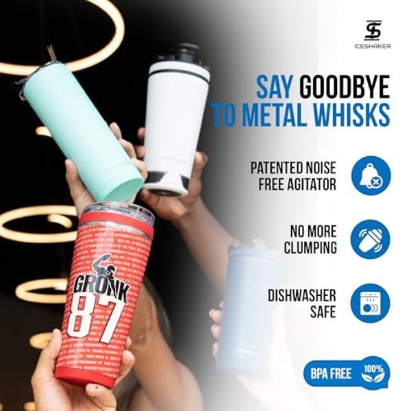 Ice Shaker Insulated Stainless Steel Shaker Bottle | 26oz, Gronk | Cold for 30+ Hours | Insulated Cup with Twist-on Agitator | Odor-Free Bottle for Protein Shakes, Water, Smoothies