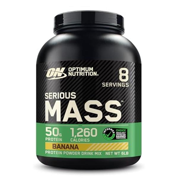 Optimum Nutrition Serious Mass, Weight Gainer Protein Powder, Mass Gainer, Vitamin C and Zinc for Immune Support, Creatine, Banana, 6 Pound (Packaging May Vary)