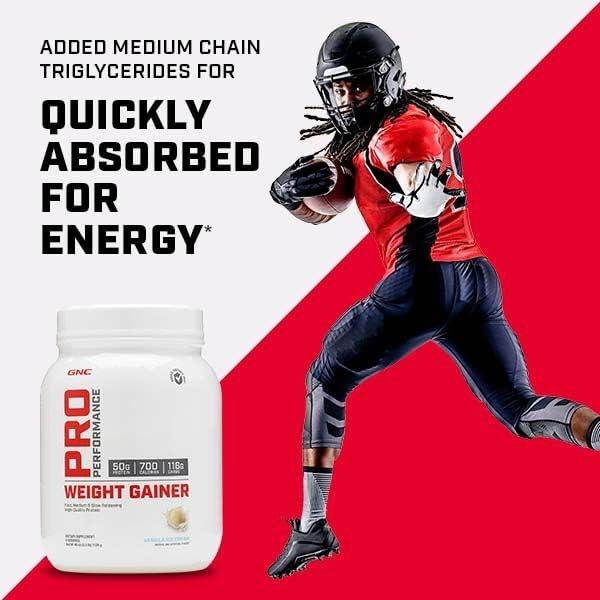 GNC Pro Performance Weight Gainer Protein Powder, 50g Protein, High Calorie, 700 Calories, Supports Mass and Muscle Recovery, MCT, BCAA, 3rd Party Tested, Double Strawberries and C