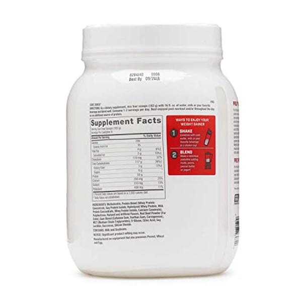 GNC Pro Performance Weight Gainer Protein Powder, 50g Protein, High Calorie, 700 Calories, Supports Mass and Muscle Recovery, MCT, BCAA, 3rd Party Tested, Double Strawberries and C