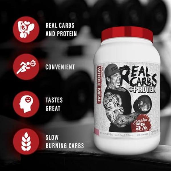 5% Nutrition Rich Piana Real Carbs + Protein | Clean Mass Gainer Meal Replacement Protein Powder | Carbohydrate for Pre Workout/Post-Workout Recovery Meal | 2.87 lb, 20 Srvgs (Bana