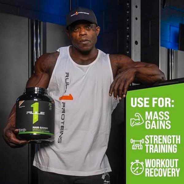 Rule One Proteins, R1 Mass Gainer - Vanilla Crème, High-Calorie Weight Gain Formula with 1,220+ Calories, 250g+ Complex Carb Blend, 40g All-Whey Protein, 8g Fat Per Serving, 6 Poun