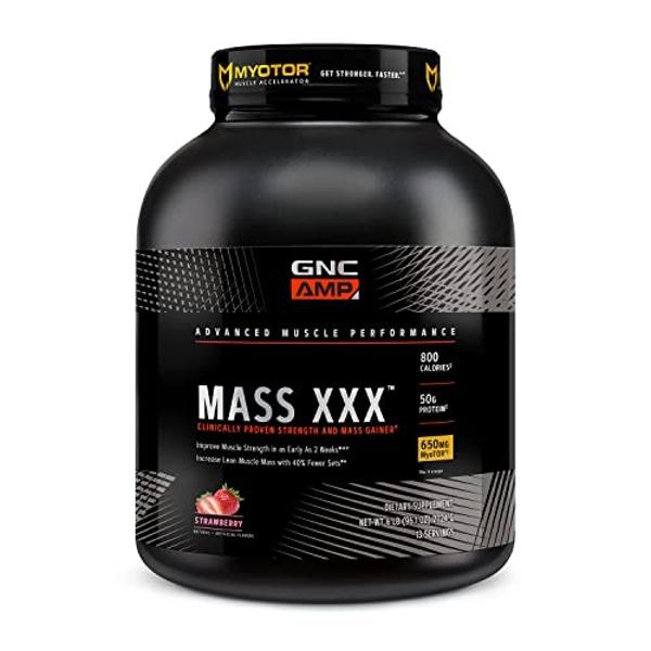 GNC AMP Mass XXX, Clinically Proven Weight Gainer Protein Powder, Improves Strength and Size, 780 Calories, 50g Protein, Micronized Amino Acids, Creatine, Betaine, Strawberry, 13 S