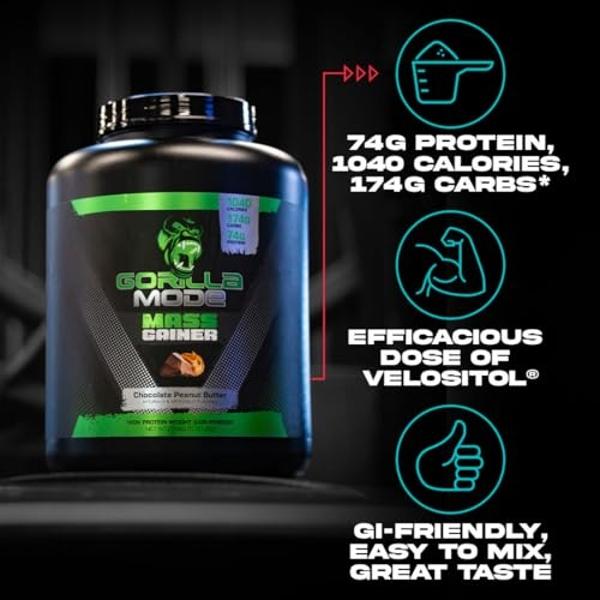 Gorilla Mind Mass Gainer (Chocolate Peanut Butter) – 70g Protein | 1040 Calories | 175g Carbs | High Protein Weight Gain Powder