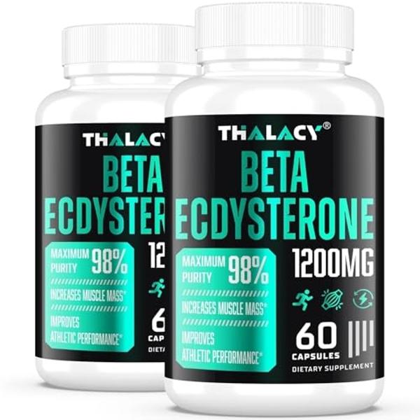Thalacy 1200MG Beta Ecdysterone Supplement, 98% Maximum Purity Ecdysterone Supplements for Lean Muscle Mass, Athletic Performance & Strength, 120 Capsules