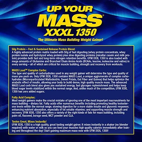 Maximum Human Performance MHP UYM XXXL 1350 Mass Building Weight Gainer, Muscle Mass Gains, w/50g Protein, High Calorie, 11g BCAAs, Leucine, Milk Chocolate, 8 Servings