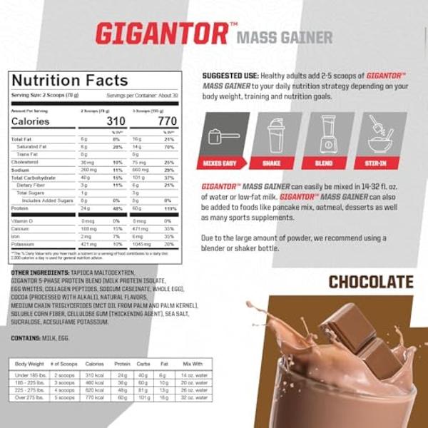 Undefined Nutrition Gigantor Mass Gainer by Brian Shaw (60g Protein, 30 Servings, up to 790 Quality Calories) – Hardcore Hard Gainer Formula with 5- Phase Protein Blend (5.16 lbs, 