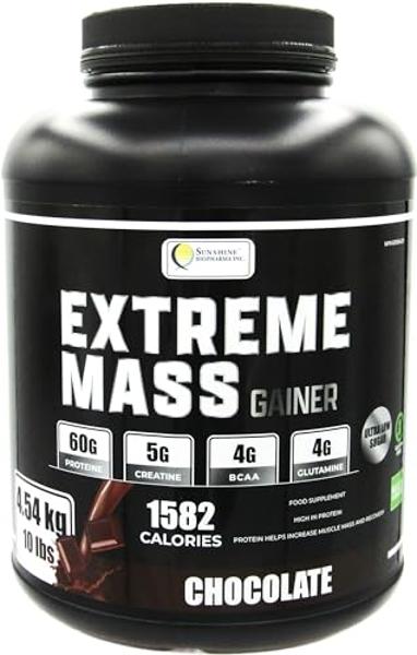 Sunshine Biopharma Extreme Mass Weight Gainer Muscle Builder, 10 lb (4.54 kg) with Less Sugar for Intense Workout Training Made of high Calorie Fortified whey Protein (Chocolate)