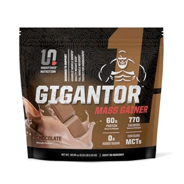 Undefined Nutrition Gigantor Mass Gainer by Brian Shaw (60g Protein, 30 Servings, up to 790 Quality Calories) – Hardcore Hard Gainer Formula with 5- Phase Protein Blend (5.16 lbs, 