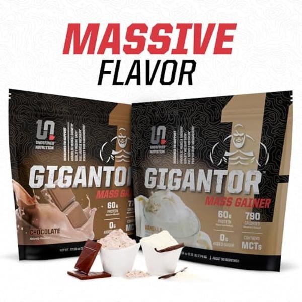 Undefined Nutrition Gigantor Mass Gainer by Brian Shaw (60g Protein, 30 Servings, up to 790 Quality Calories) – Hardcore Hard Gainer Formula with 5- Phase Protein Blend (5.16 lbs, 
