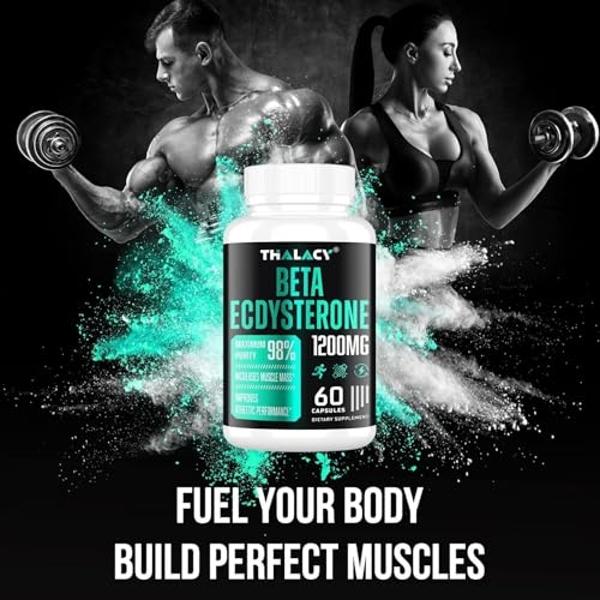 Thalacy 1200MG Beta Ecdysterone Supplement, 98% Maximum Purity Ecdysterone Supplements for Lean Muscle Mass, Athletic Performance & Strength, 120 Capsules