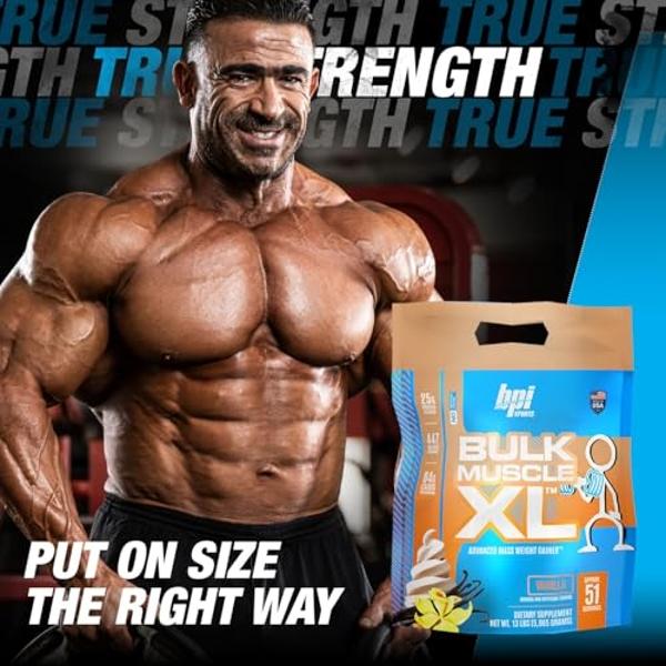 BPI Sports Bulk Muscle XL - Advanced Mass Weight Gainer for Serious Muscle Building & Recovery, 25g Protein & 497 Calories Per Serving - Chocolate, 13lb Bag (13lb, Vanilla)
