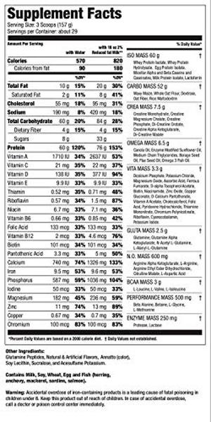 Ultimate Nutrition ISO Mass Xtreme Gainer, Isolate Protein Powder with Creatine - Weight Gain Serious Lean Muscle Mass with 60 Grams of Protein, Iced Coffee, 30 Servings