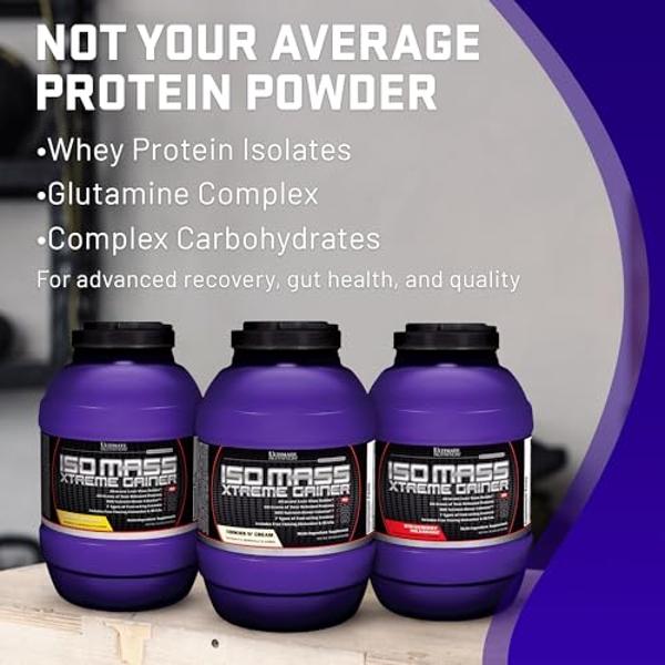 Ultimate Nutrition ISO Mass Xtreme Gainer - High-Calorie Mass Gainer with Creatine & Whey Isolate Protein Powder for Weight Gain, Lean Muscle Mass, Bulk Supplement - Strawberry Mil